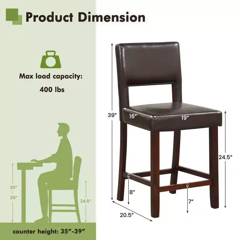 Costway Set of 2 Upholstered Linen Bar Stools 24.5'' Wooden Dining Chairs with Back Beige/Brown